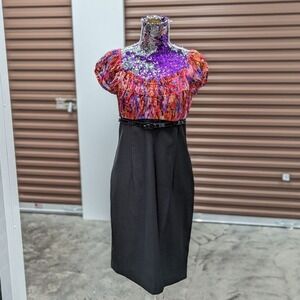 Alyx Size 4 Floral & Black Empire‎ Waist Cocktail Dress with Belt